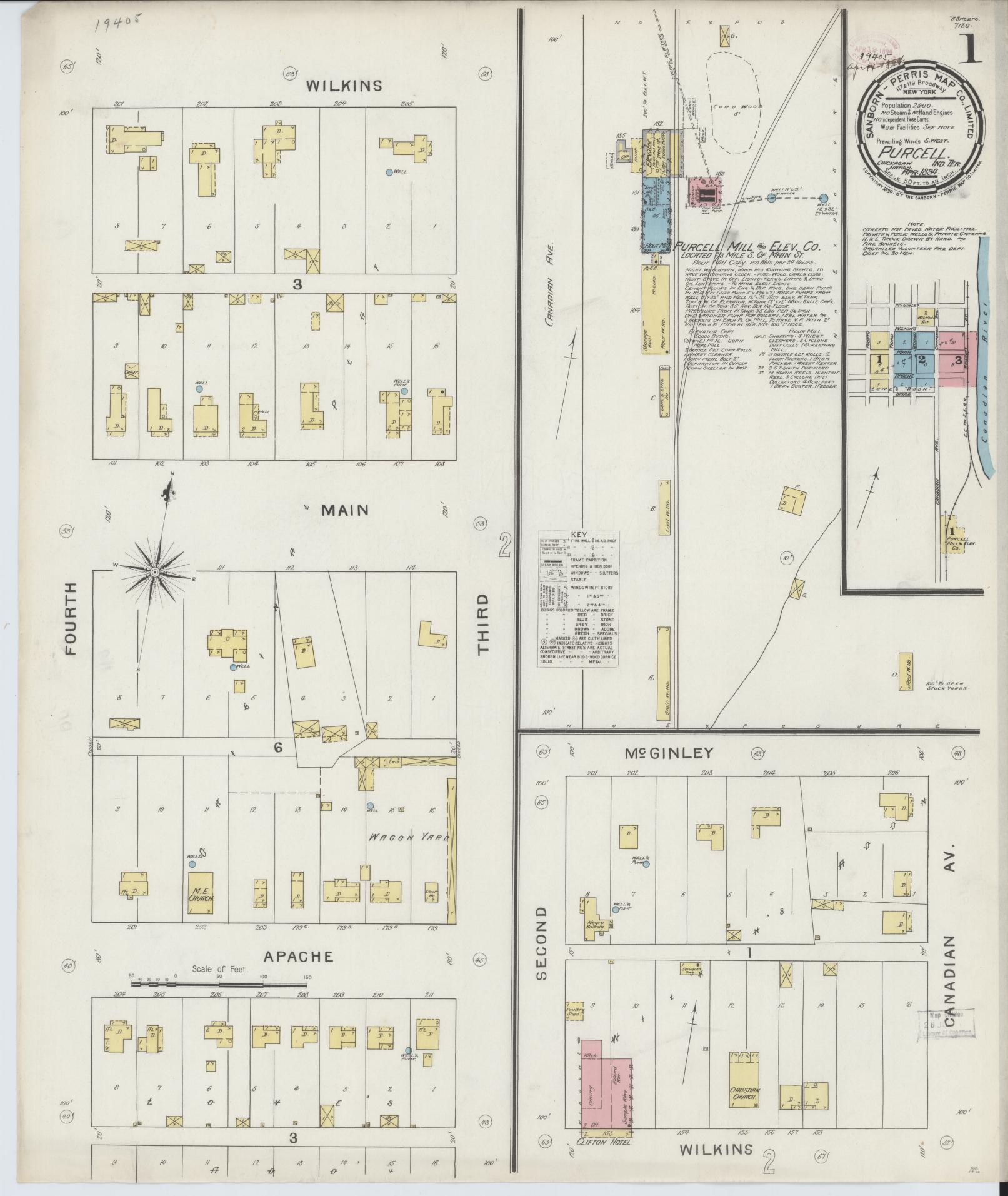 Sanborn Fire Insurance Map from Purcell, McClain County, Oklahoma (1894), Sheet #0001 - Historic Sanborn Fire Insurance Map Print, vintage old map wall art, antique decor, genealogy gift, Oklahoma Oklahoma map