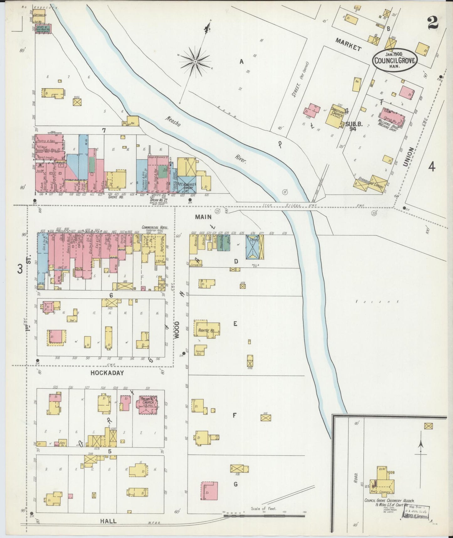 Sanborn Fire Insurance Map from Council Grove, Morris County, Kansas (1900), Sheet #0002 - Complete Map Set gallery image, historic Sanborn map, vintage wall art, Kansas Kansas
