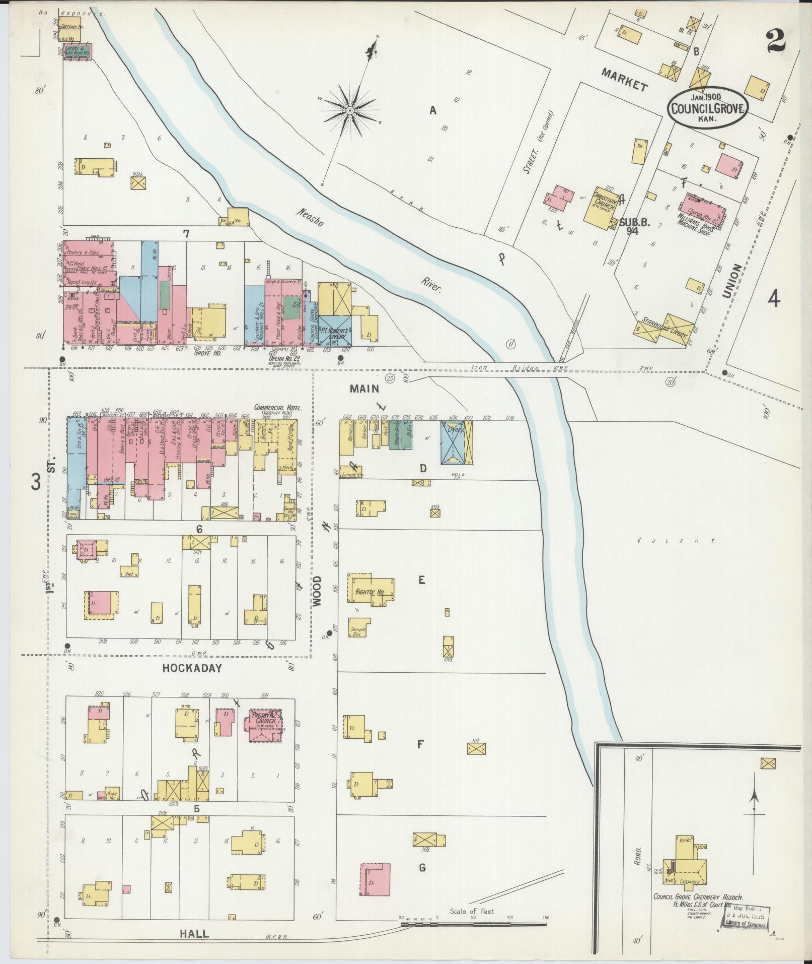 Sanborn Fire Insurance Map from Council Grove, Morris County, Kansas (1900), Sheet #0002 - Complete Map Set gallery image, historic Sanborn map, vintage wall art, Kansas Kansas