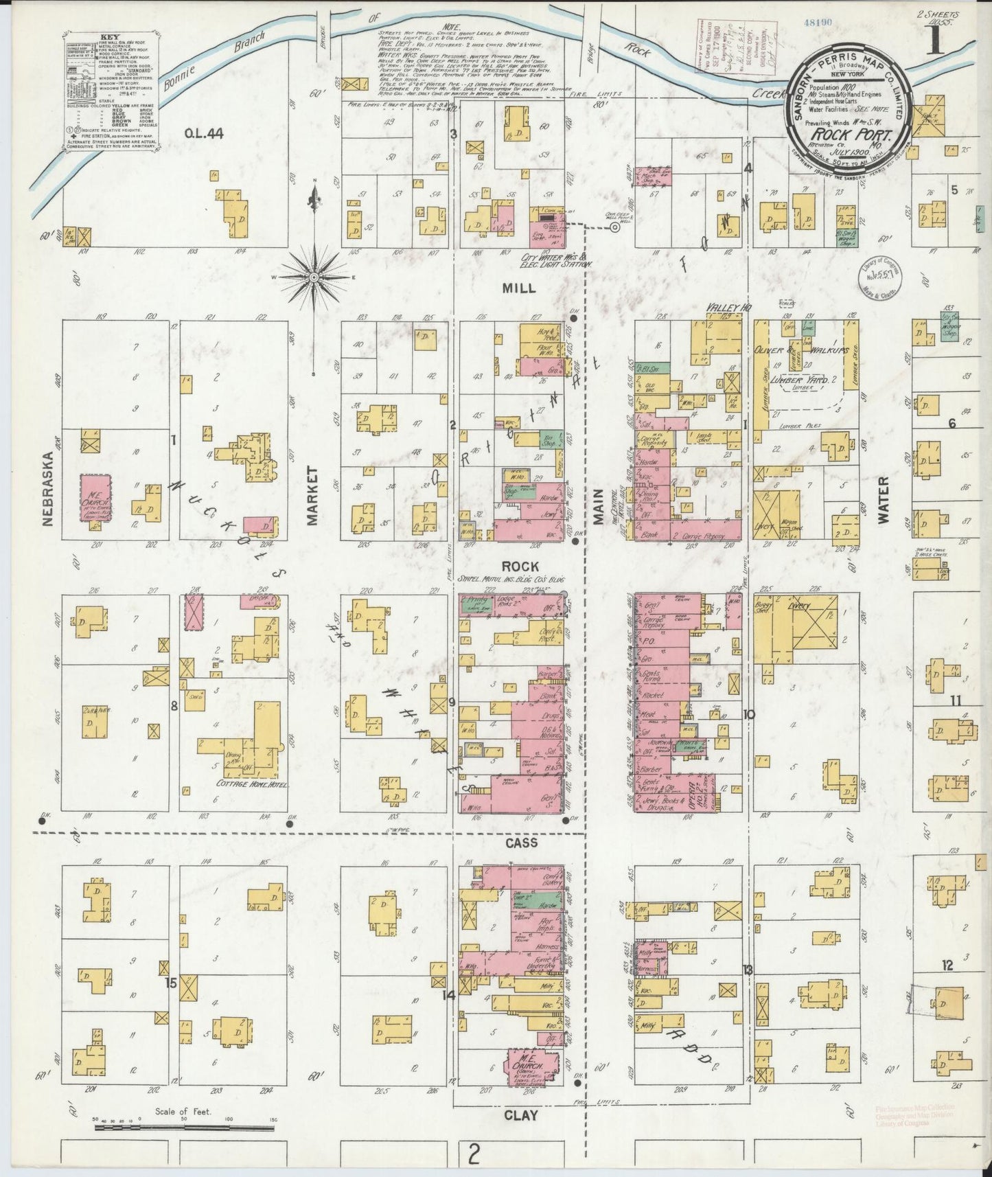 Sanborn Fire Insurance Map from Rockport, Atchison County, Missouri (1900), Sheet #0001 - Complete Map Set gallery image, historic Sanborn map, vintage wall art, Missouri Missouri