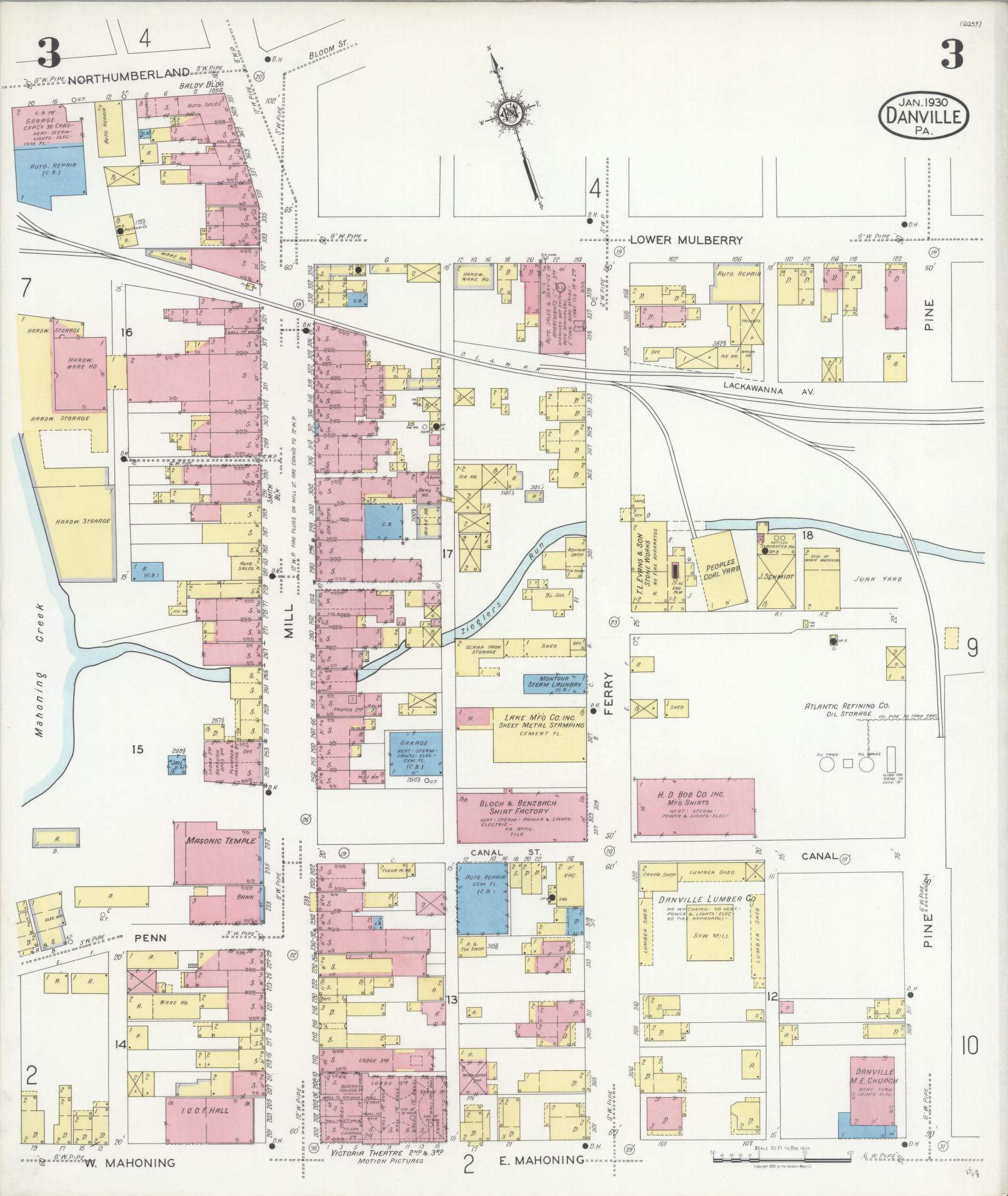Sanborn Fire Insurance Map from Danville, Montour County, Pennsylvania (1930), Sheet #0003 - Historic Sanborn Fire Insurance Map Print, vintage old map wall art, antique decor, genealogy gift, Pennsylvania Pennsylvania map