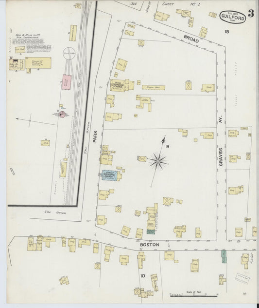 Sanborn Fire Insurance Map from Guilford, New Haven County, Connecticut (1889), Sheet #0003 - Historic Sanborn Fire Insurance Map Print, vintage old map wall art, antique decor, genealogy gift, Connecticut Connecticut map