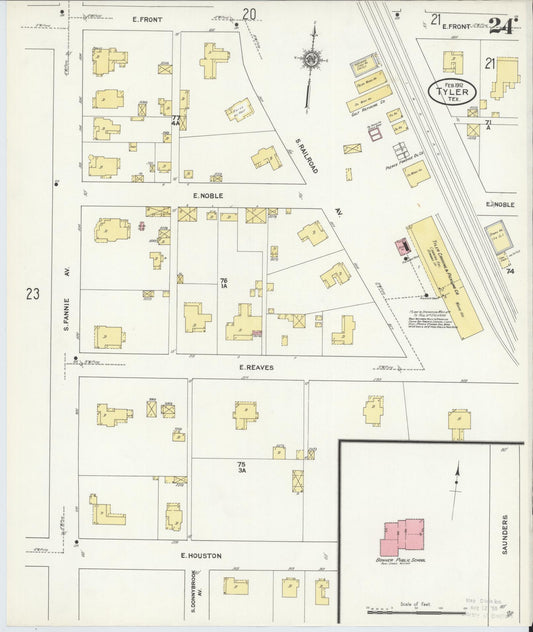 Sanborn Fire Insurance Map from Tyler, Smith County, Texas (1912), Sheet #0024 - Historic Sanborn Fire Insurance Map Print, vintage old map wall art, antique decor, genealogy gift, Texas Texas map