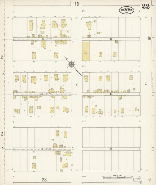 Sanborn Fire Insurance Map from Modesto, Stanislaus County, California (1911), Sheet #0022 - Historic Sanborn Fire Insurance Map Print, vintage old map wall art, antique decor, genealogy gift, California California map