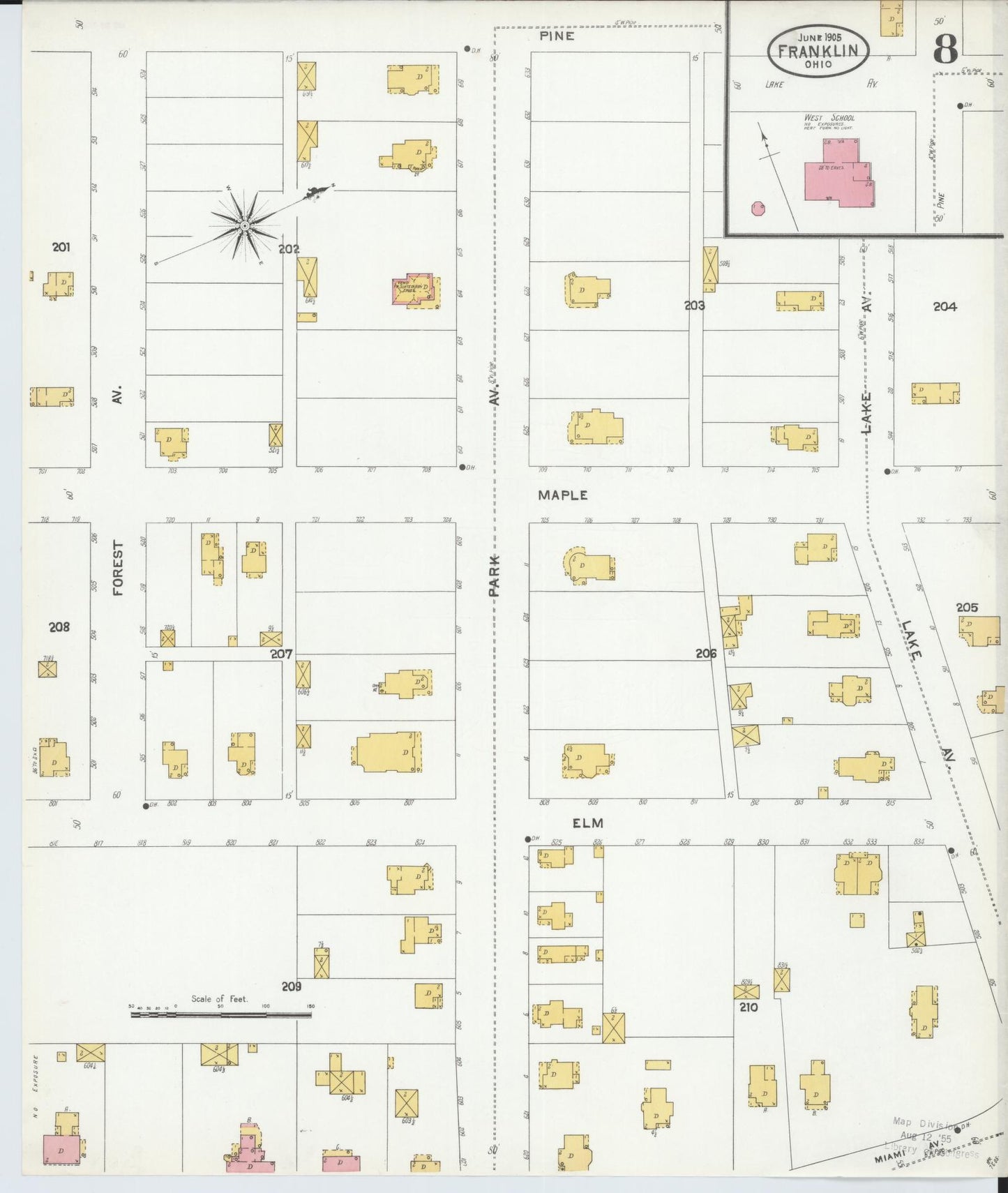 Sanborn Fire Insurance Map from Franklin, Warren County, Ohio (1905), Sheet #0008 - Historic Sanborn Fire Insurance Map Print, vintage old map wall art, antique decor, genealogy gift, Ohio Ohio map