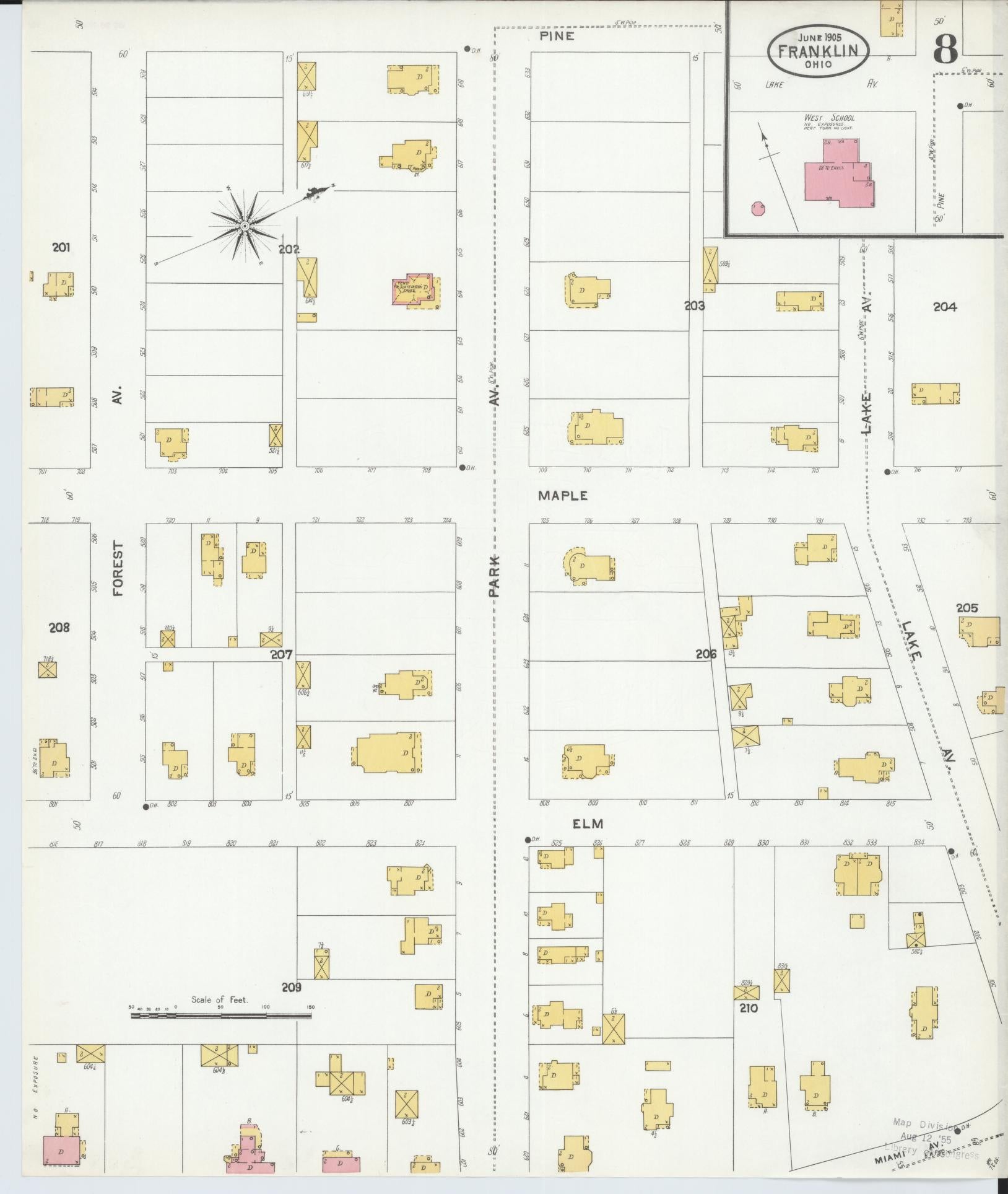 Sanborn Fire Insurance Map from Franklin, Warren County, Ohio (1905), Sheet #0008 - Historic Sanborn Fire Insurance Map Print, vintage old map wall art, antique decor, genealogy gift, Ohio Ohio map