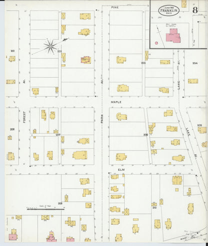 Sanborn Fire Insurance Map from Franklin, Warren County, Ohio (1905), Sheet #0008 - Historic Sanborn Fire Insurance Map Print, vintage old map wall art, antique decor, genealogy gift, Ohio Ohio map