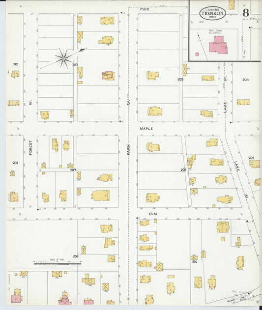 Sanborn Fire Insurance Map from Franklin, Warren County, Ohio (1905), Sheet #0008 - Historic Sanborn Fire Insurance Map Print, vintage old map wall art, antique decor, genealogy gift, Ohio Ohio map