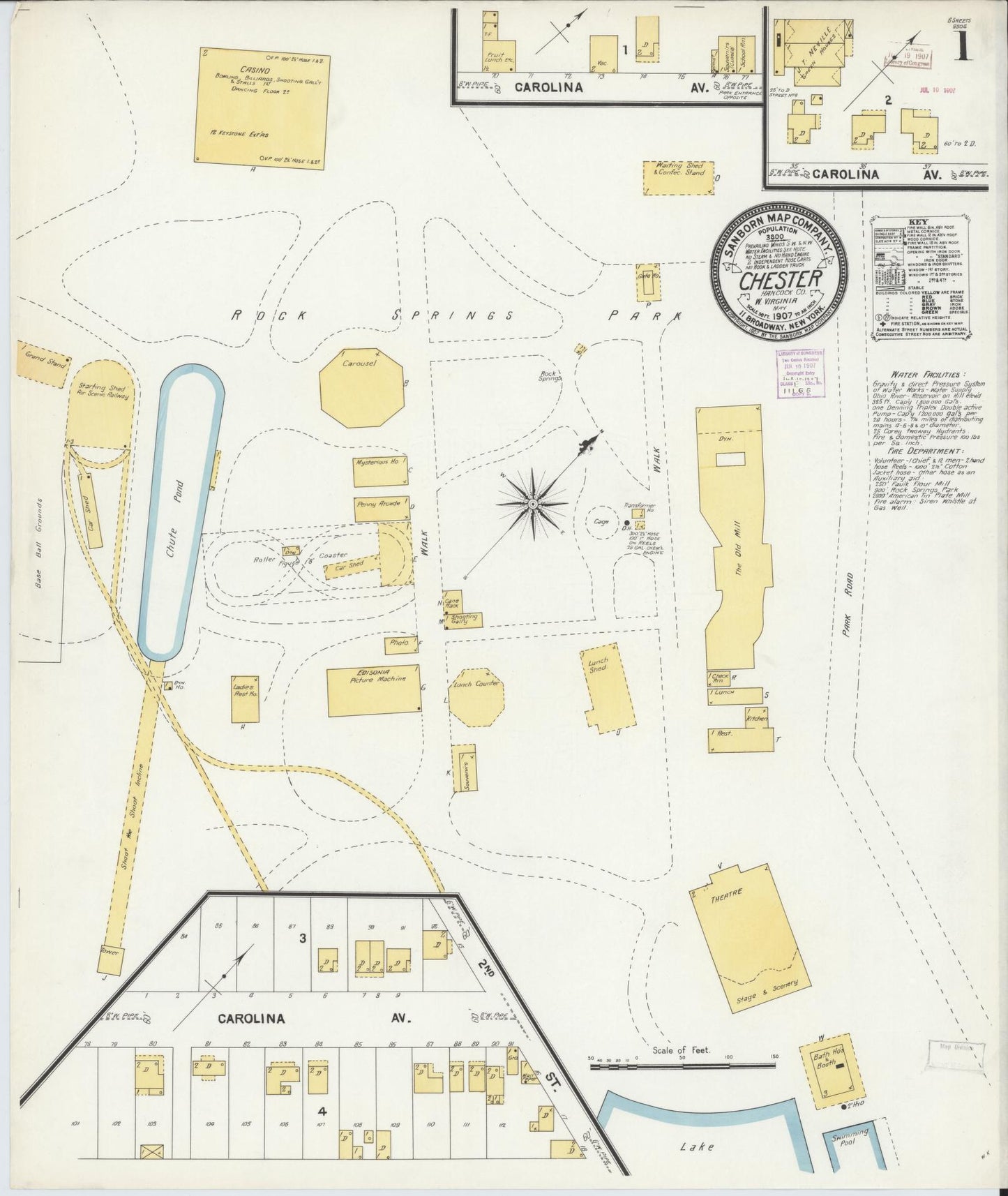 Sanborn Fire Insurance Map from Chester, Hancock County, West Virginia (1907), Sheet #0001 - Complete Map Set gallery image, historic Sanborn map, vintage wall art, West Virginia West Virginia