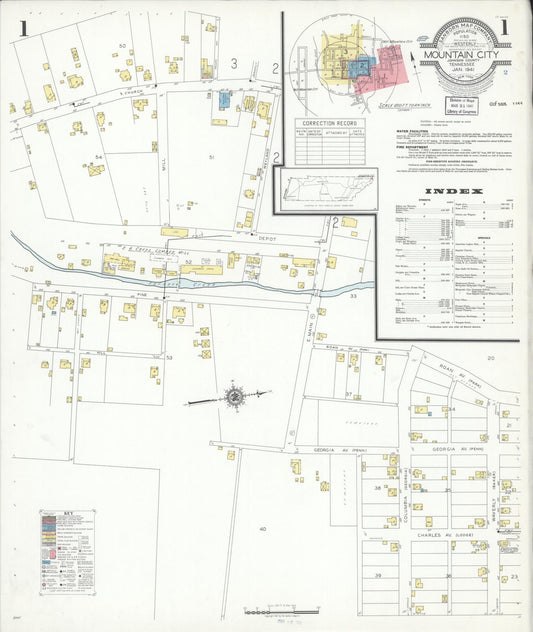 Sanborn Fire Insurance Map from Mountain City, Johnson County, Tennessee (1941), Sheet #0001 - Historic Sanborn Fire Insurance Map Print, vintage old map wall art, antique decor, genealogy gift, Tennessee Tennessee map