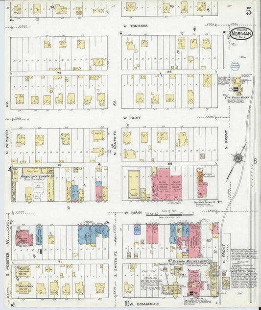 Sanborn Fire Insurance Map from Norman, Cleveland County, Oklahoma (1918), Sheet #0005 - Historic Sanborn Fire Insurance Map Print, vintage old map wall art, antique decor, genealogy gift, Oklahoma Oklahoma map