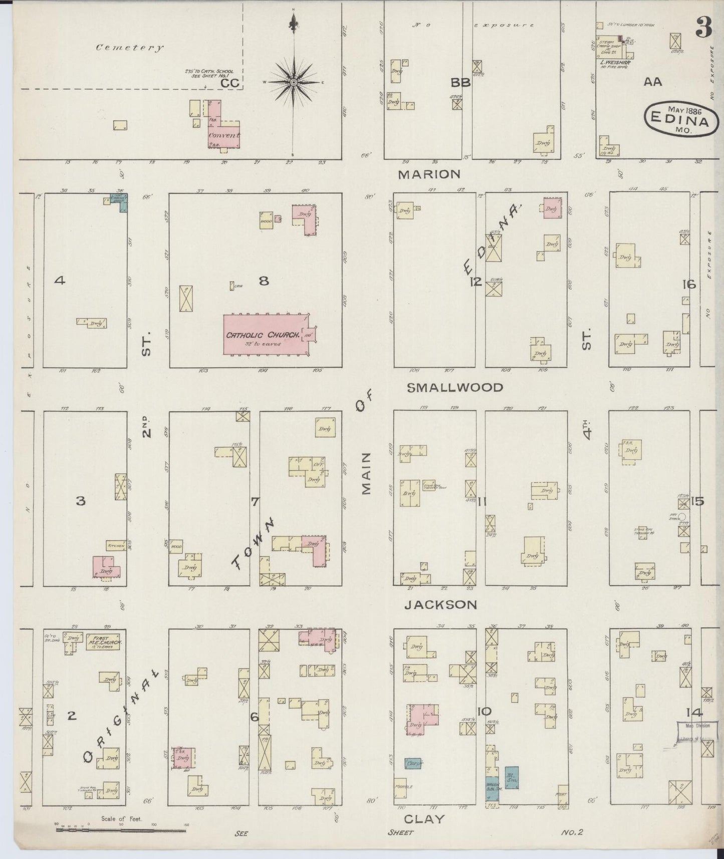 Sanborn Fire Insurance Map from Edina, Knox County, Missouri (1886), Sheet #0003 - Complete Map Set gallery image, historic Sanborn map, vintage wall art, Missouri Missouri