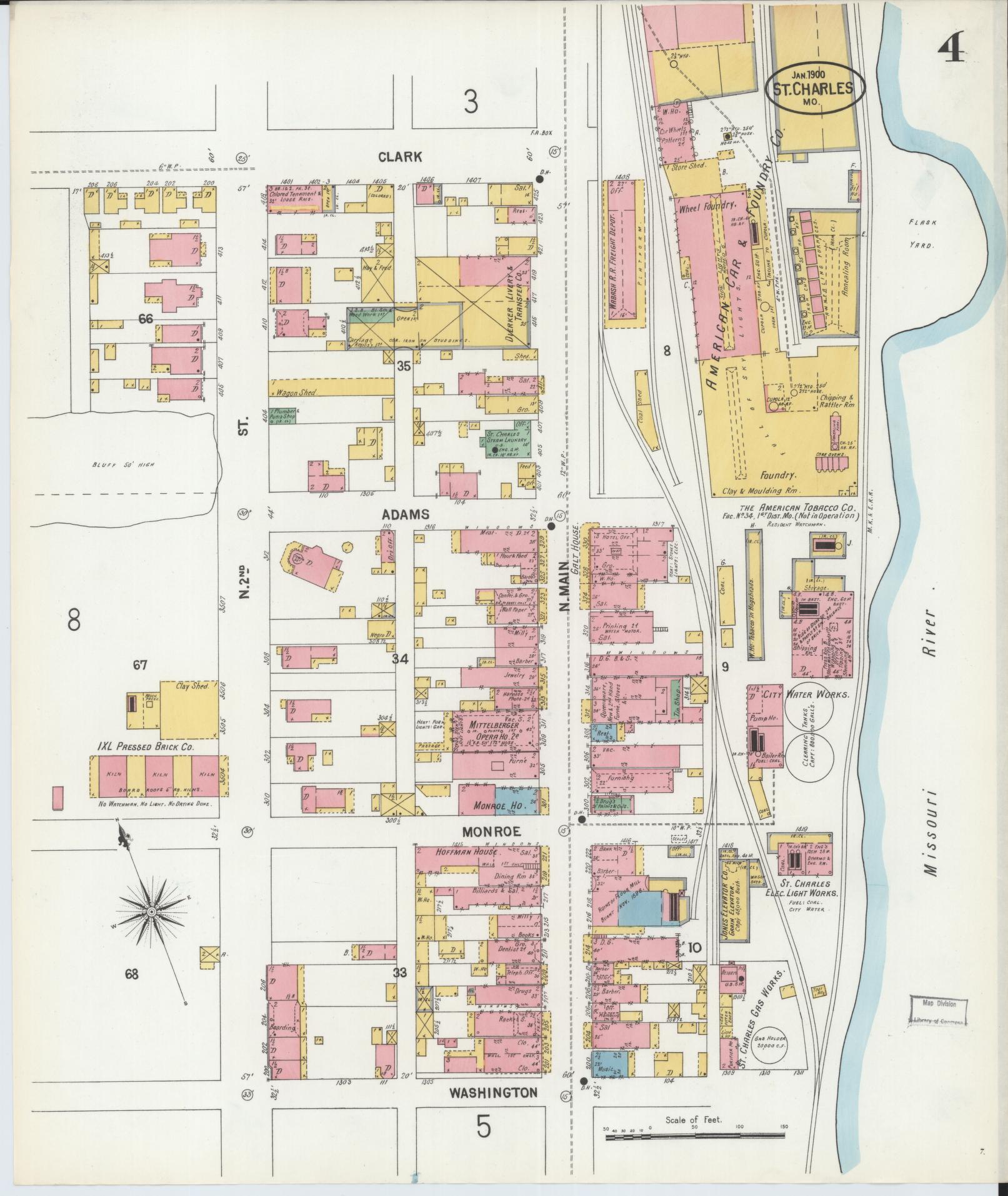 Sanborn Fire Insurance Map from Saint Charles, Saint Charles County, Missouri (1900), Sheet #0004 - Historic Sanborn Fire Insurance Map Print, vintage old map wall art, antique decor, genealogy gift, Missouri Missouri map