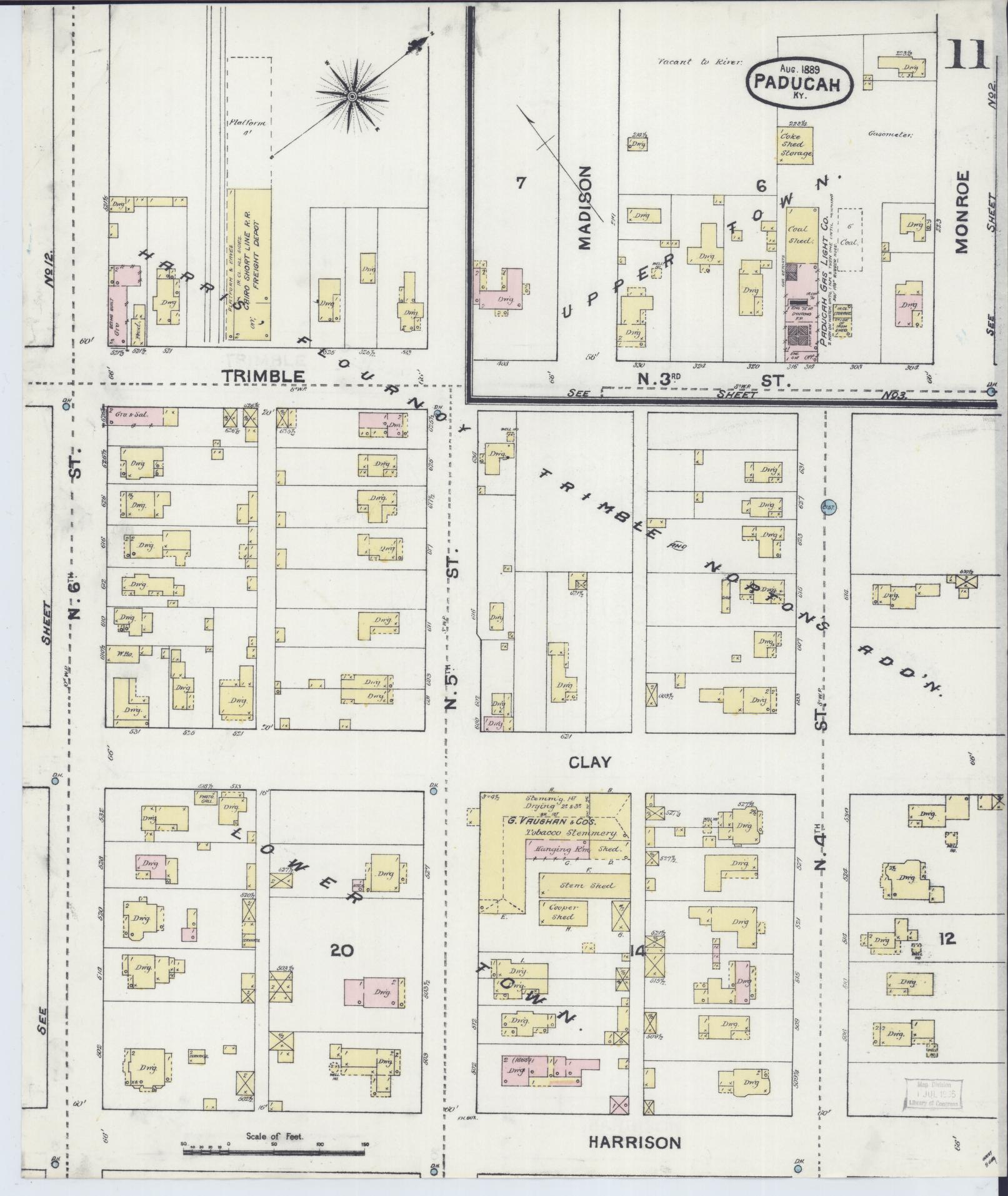 Sanborn Fire Insurance Map from Paducah, Mccraken County, Kentucky (1889), Sheet #0011 - Complete Map Set gallery image, historic Sanborn map, vintage wall art, Kentucky Kentucky