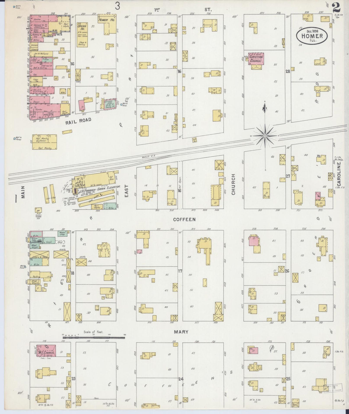 Sanborn Fire Insurance Map from Homer, Champaign County, Illinois (1898), Sheet #0002 - Historic Sanborn Fire Insurance Map Print, vintage old map wall art, antique decor, genealogy gift, Illinois Illinois map