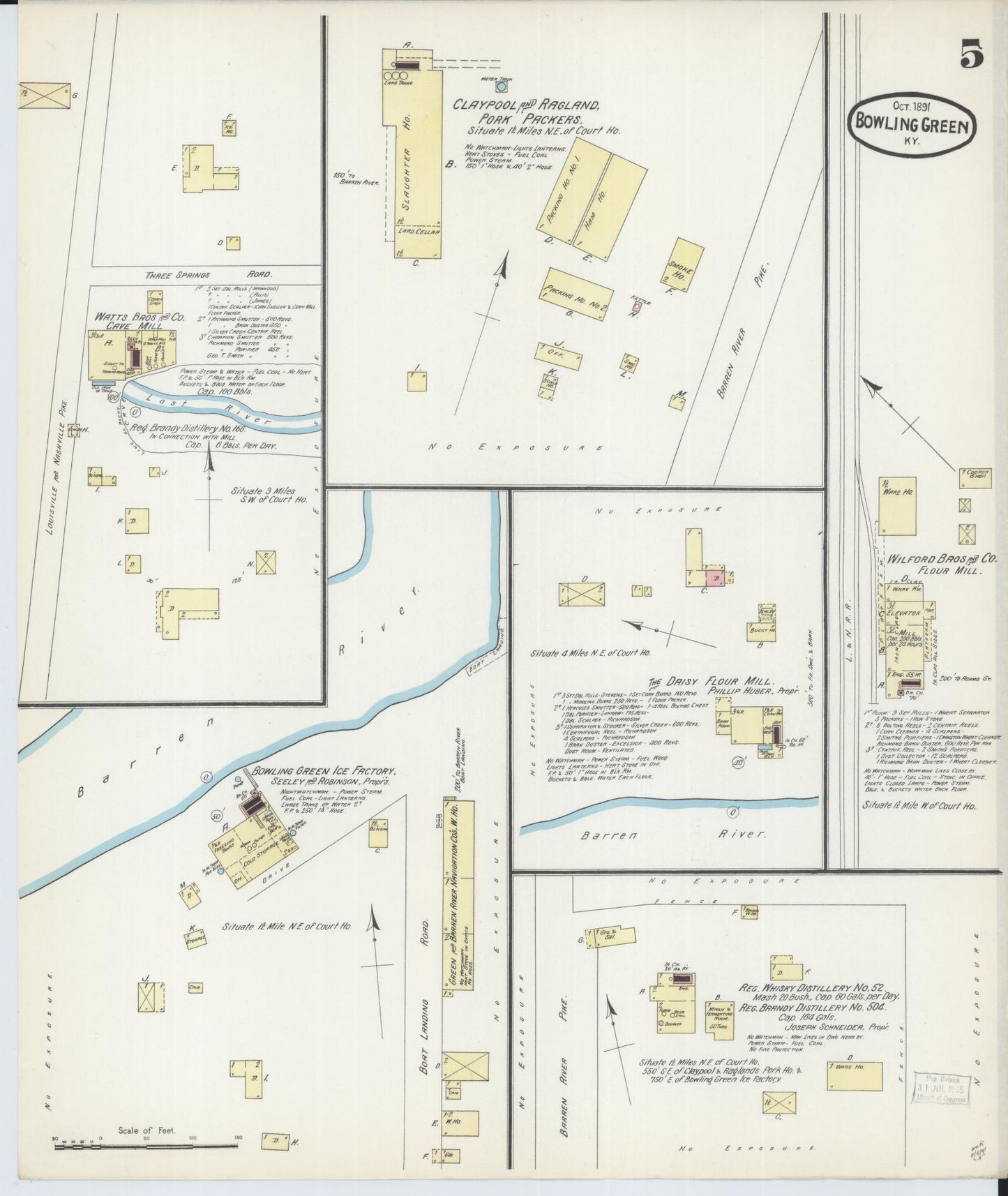 Sanborn Fire Insurance Map from Bowling Green, Warren County, Kentucky (1891), Sheet #0005 - Complete Map Set gallery image, historic Sanborn map, vintage wall art, Kentucky Kentucky
