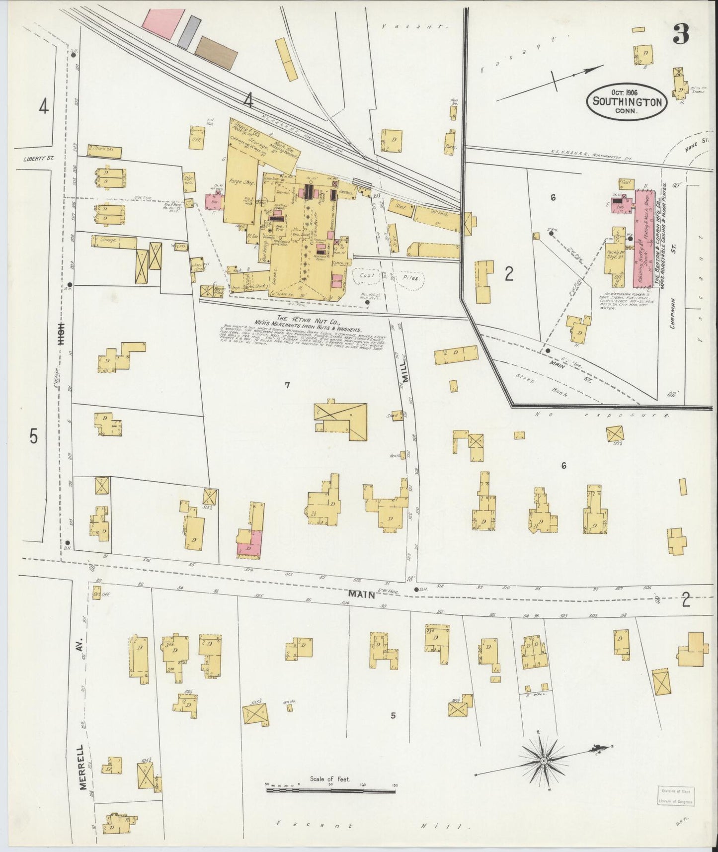 Sanborn Fire Insurance Map from Southington, Hartford County, Connecticut (1906), Sheet #0003 - Historic Sanborn Fire Insurance Map Print, vintage old map wall art, antique decor, genealogy gift, Connecticut Connecticut map