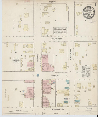 Sanborn Fire Insurance Map from Uniontown, Perry County, Alabama (1884), Sheet #0001 - Complete Map Set gallery image, historic Sanborn map, vintage wall art, Alabama Alabama