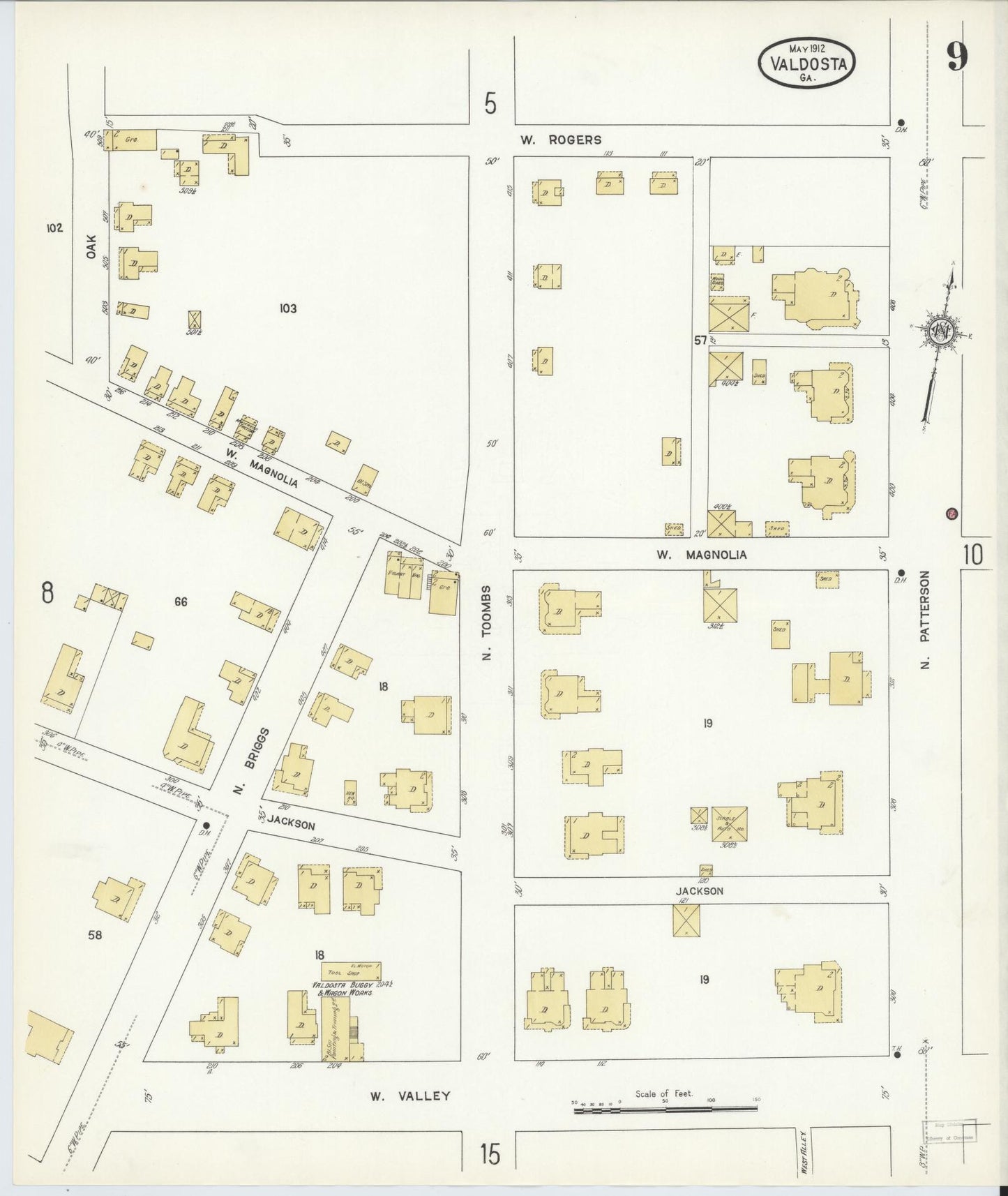 Sanborn Fire Insurance Map from Valdosta, Lowndes County, Georgia (1912), Sheet #0009 - Complete Map Set gallery image, historic Sanborn map, vintage wall art, Georgia Georgia