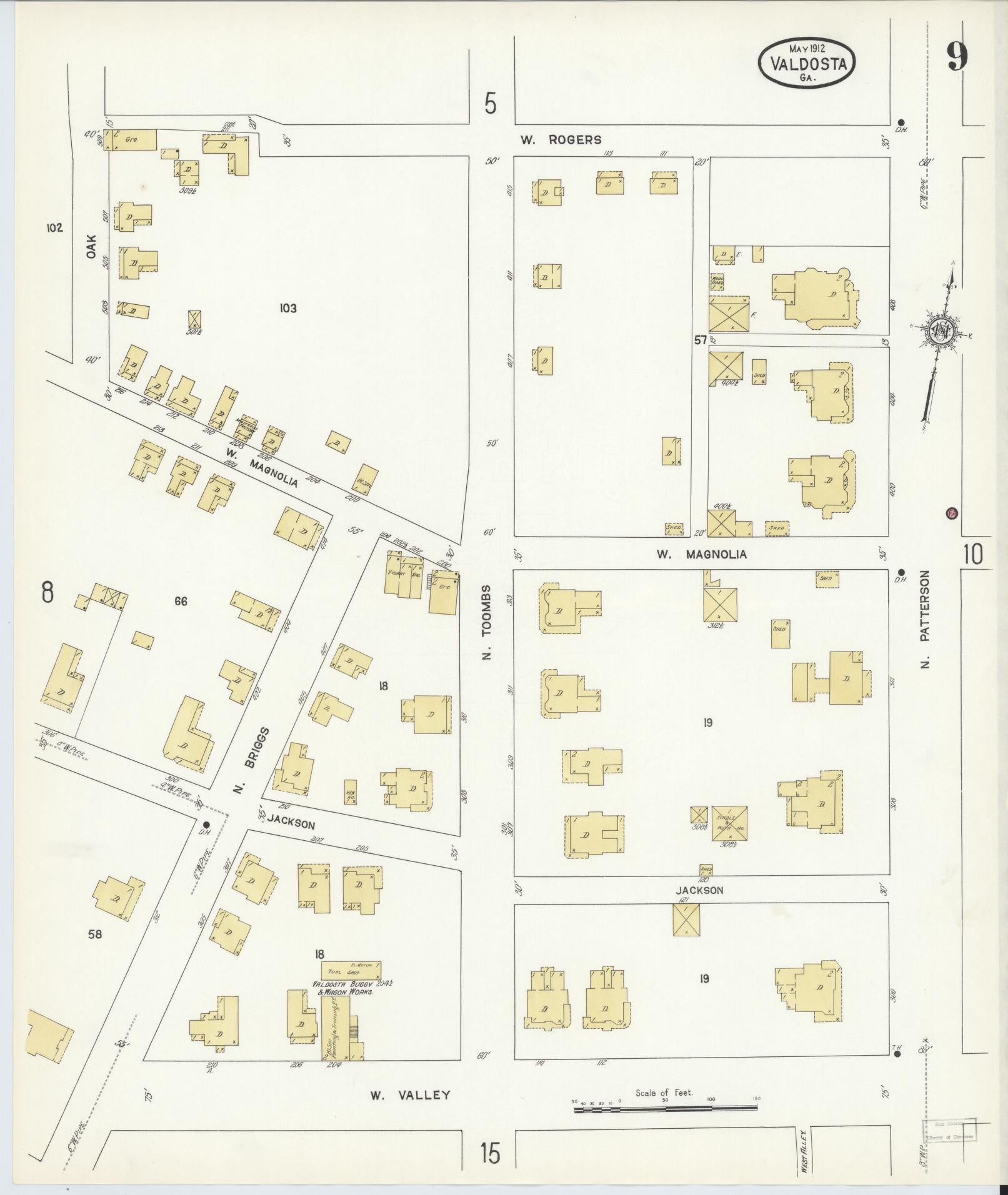Sanborn Fire Insurance Map from Valdosta, Lowndes County, Georgia (1912), Sheet #0009 - Complete Map Set gallery image, historic Sanborn map, vintage wall art, Georgia Georgia