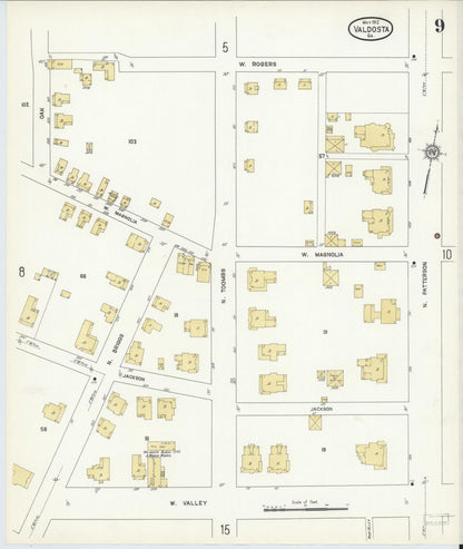 Sanborn Fire Insurance Map from Valdosta, Lowndes County, Georgia (1912), Sheet #0009 - Complete Map Set gallery image, historic Sanborn map, vintage wall art, Georgia Georgia