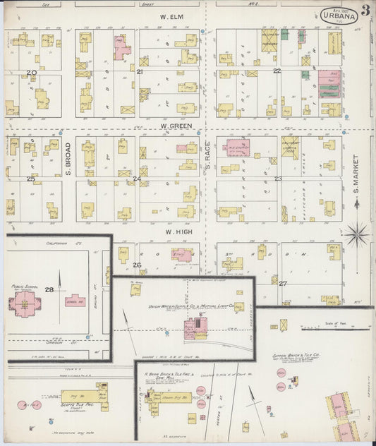 Sanborn Fire Insurance Map from Urbana, Champaign County, Illinois (1887), Sheet #0003 - Historic Sanborn Fire Insurance Map Print, vintage old map wall art, antique decor, genealogy gift, Illinois Illinois map