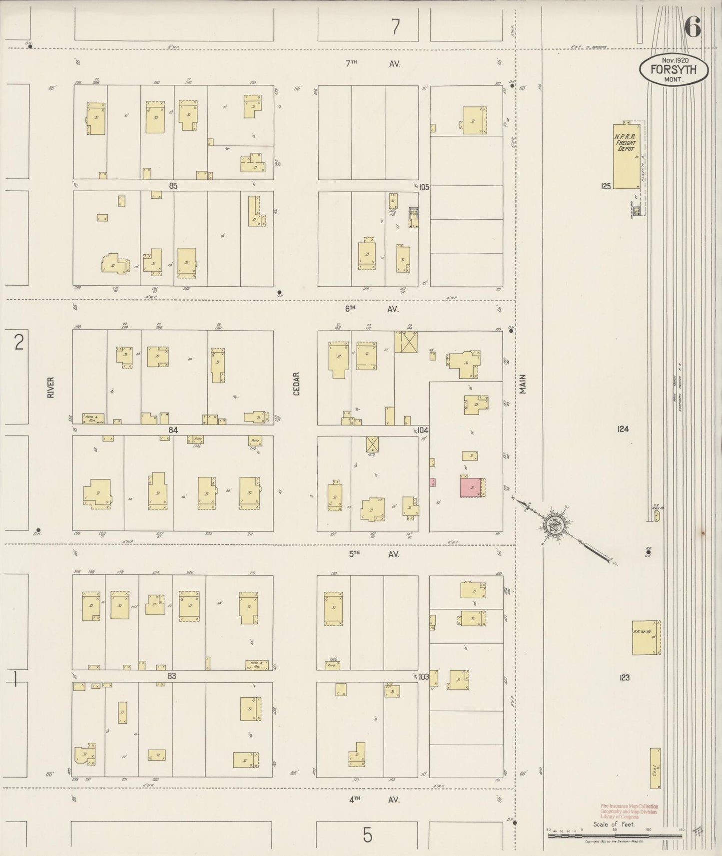Sanborn Fire Insurance Map from Forsyth, Rosebud County, Montana (1920), Sheet #0006 - Complete Map Set gallery image, historic Sanborn map, vintage wall art, Montana Montana