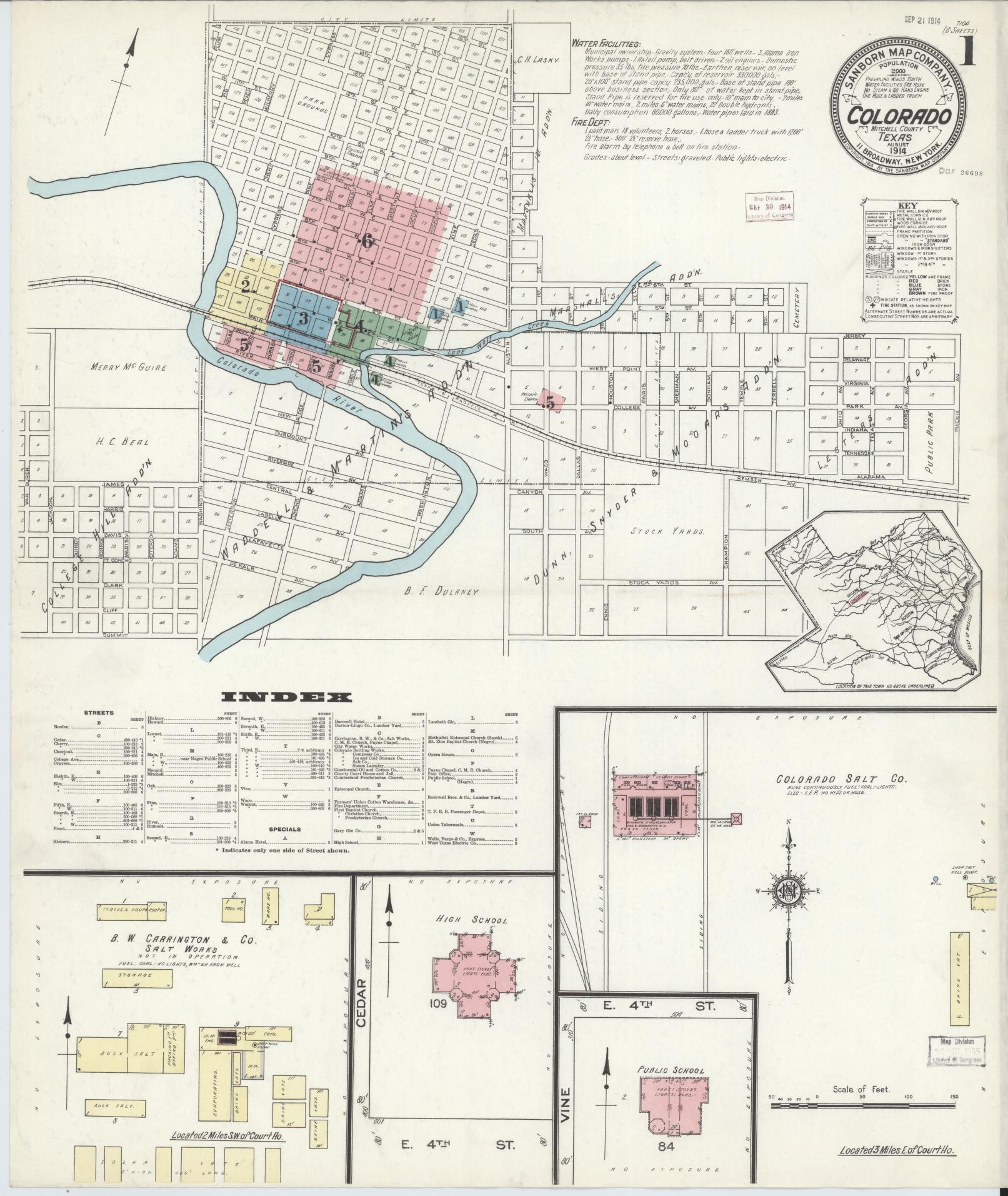Sanborn Fire Insurance Map from Colorado, Mitchell County, Texas (1914), Sheet #0001 - Historic Sanborn Fire Insurance Map Print, vintage old map wall art, antique decor, genealogy gift, Texas Texas map