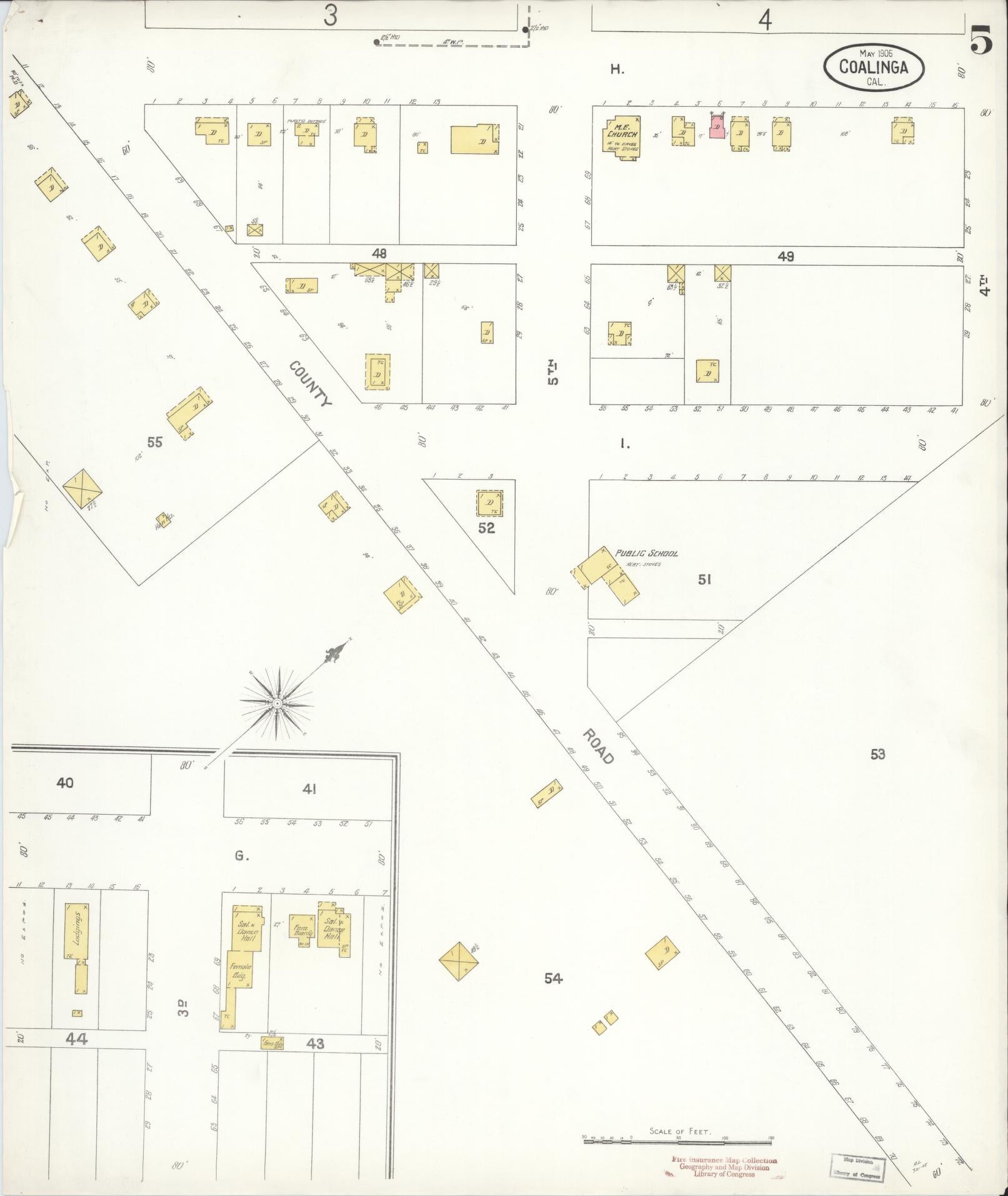 Sanborn Fire Insurance Map from Coalinga, Fresno County, California (1905), Sheet #0005 - Historic Sanborn Fire Insurance Map Print, vintage old map wall art, antique decor, genealogy gift, California California map