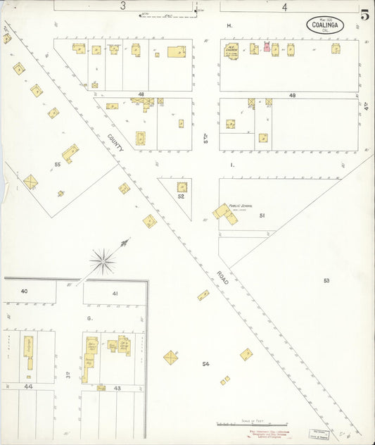 Sanborn Fire Insurance Map from Coalinga, Fresno County, California (1905), Sheet #0005 - Historic Sanborn Fire Insurance Map Print, vintage old map wall art, antique decor, genealogy gift, California California map