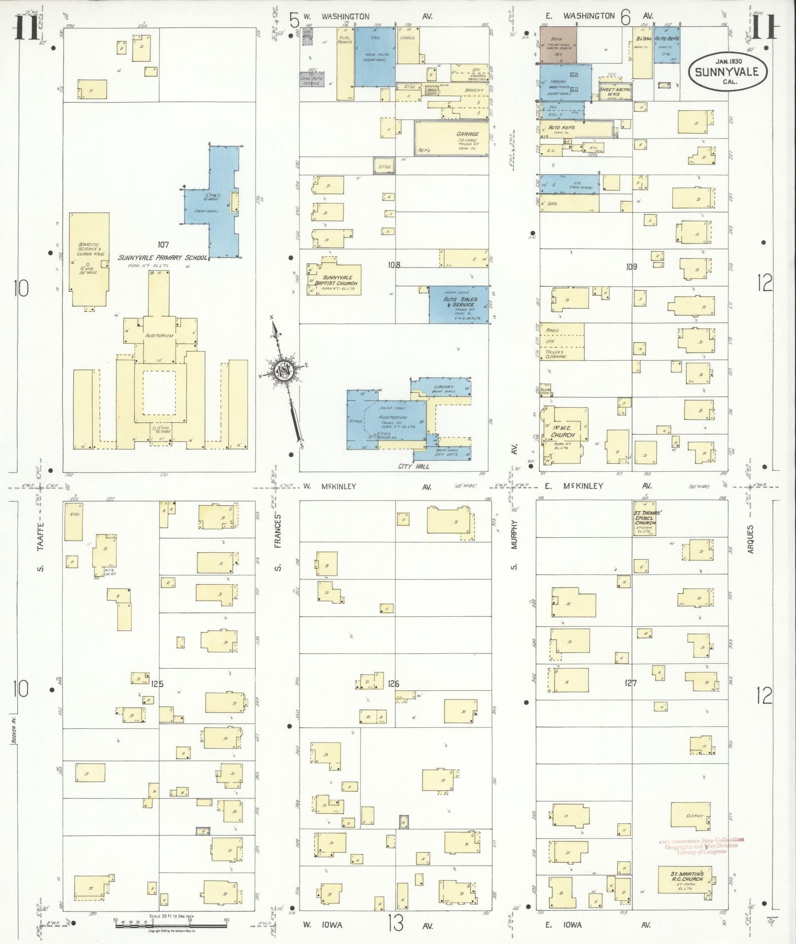 Sanborn Fire Insurance Map from Sunnyvale, Santa Clara County, California (1930), Sheet #0011 - Complete Map Set gallery image, historic Sanborn map, vintage wall art, California California