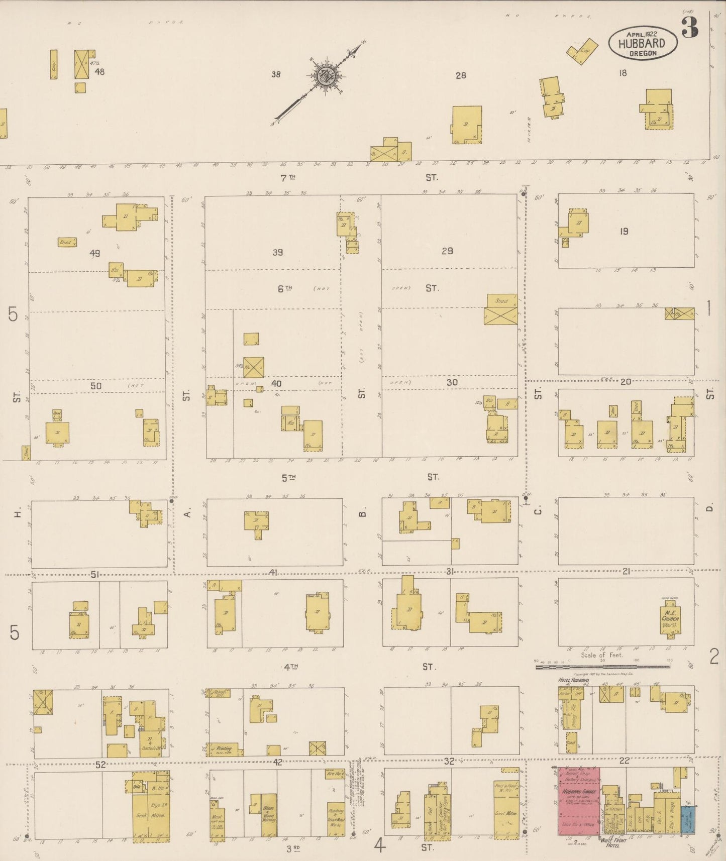 Sanborn Fire Insurance Map from Hubbard, Marion County, Oregon (1922), Sheet #0003 - Complete Map Set gallery image, historic Sanborn map, vintage wall art, Oregon Oregon