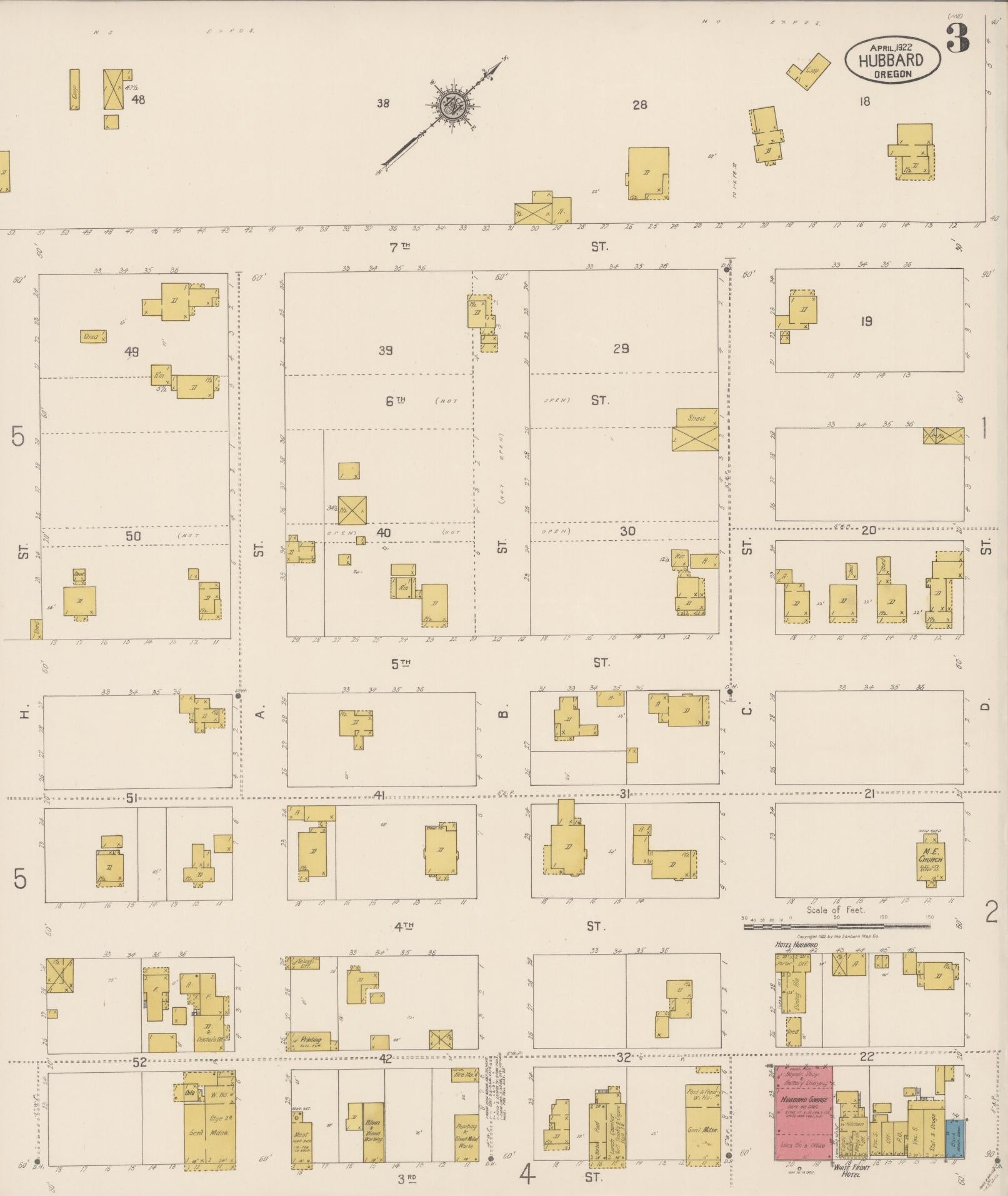 Sanborn Fire Insurance Map from Hubbard, Marion County, Oregon (1922), Sheet #0003 - Complete Map Set gallery image, historic Sanborn map, vintage wall art, Oregon Oregon