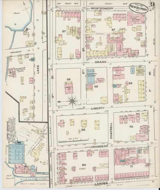 Sanborn Fire Insurance Map from Newburgh, Orange County, New York (1884), Sheet #0009 - Historic Sanborn Fire Insurance Map Print, vintage old map wall art, antique decor, genealogy gift, New York New York map