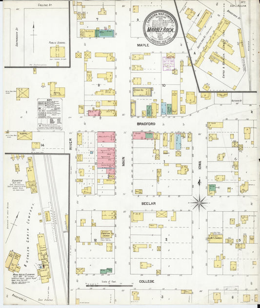Sanborn Fire Insurance Map from Marble Rock, Floyd County, Iowa (1902), Sheet #0001 - Historic Sanborn Fire Insurance Map Print, vintage old map wall art