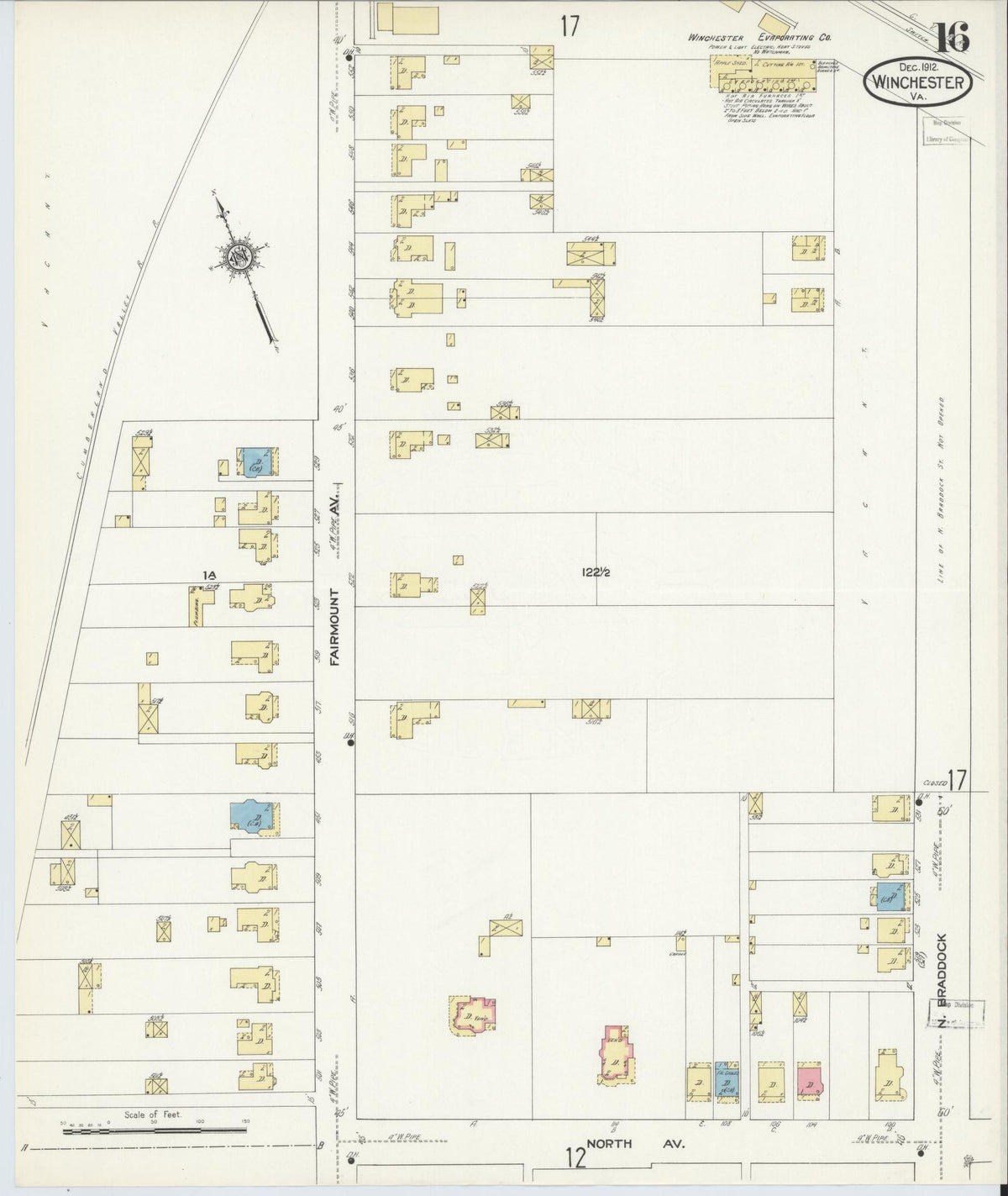 Sanborn Fire Insurance Map from Winchester, Independent Cities, Virginia (1912), Sheet #0016 - Complete Map Set gallery image, historic Sanborn map, vintage wall art, Virginia Virginia