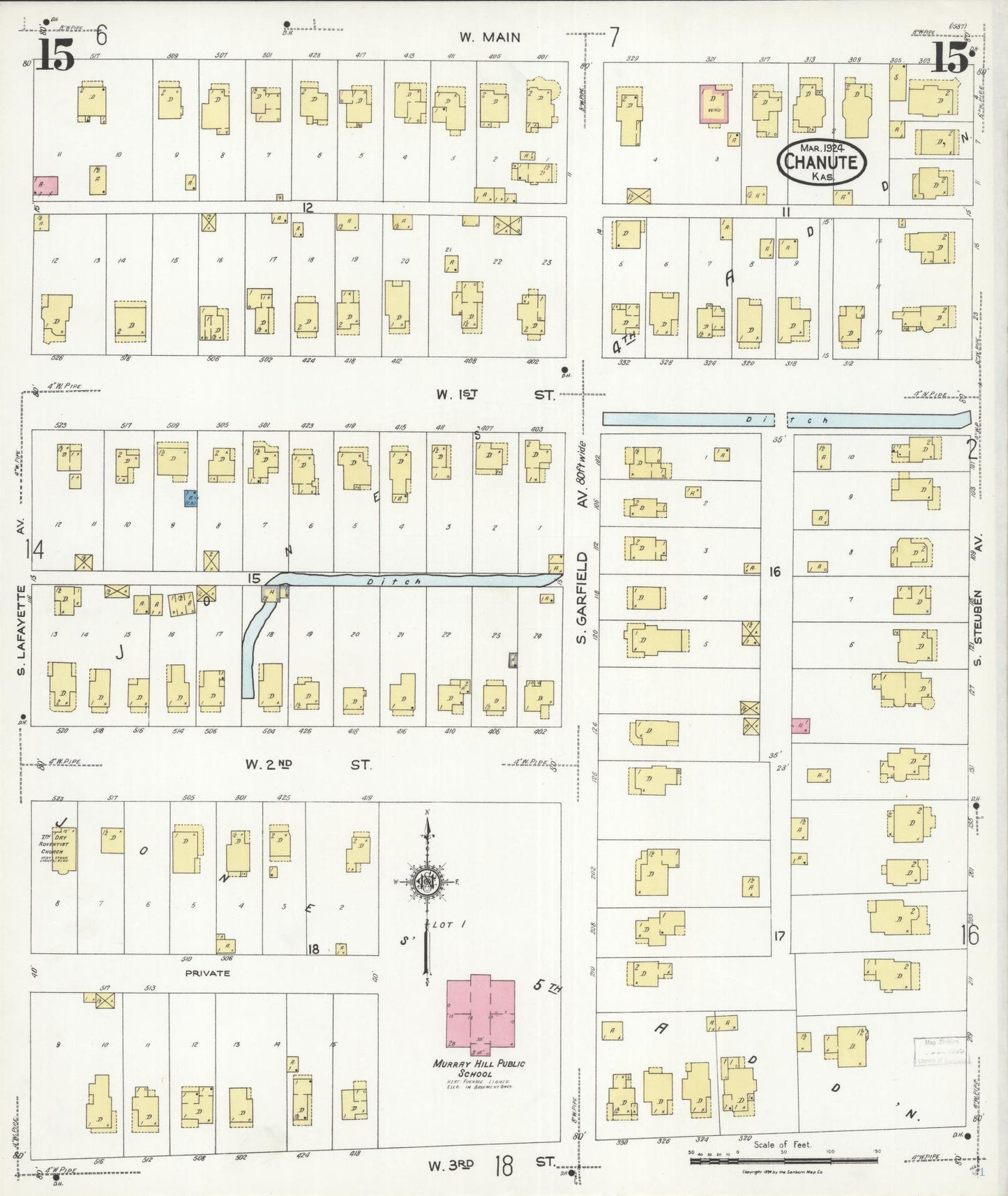 Sanborn Fire Insurance Map from Chanute, Neosho County, Kansas (1924), Sheet #0015 - Historic Sanborn Fire Insurance Map Print, vintage old map wall art, antique decor, genealogy gift, Kansas Kansas map