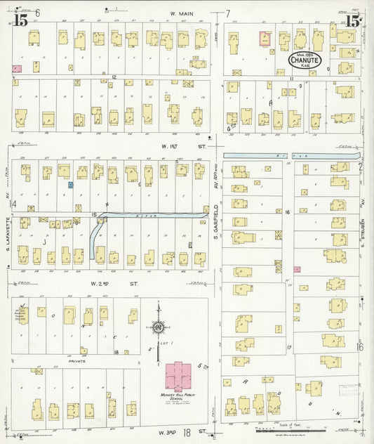 Sanborn Fire Insurance Map from Chanute, Neosho County, Kansas (1924), Sheet #0015 - Historic Sanborn Fire Insurance Map Print, vintage old map wall art, antique decor, genealogy gift, Kansas Kansas map