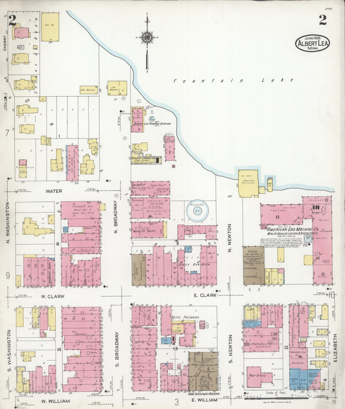 Sanborn Fire Insurance Map from Albert Lea, Freeborn County, Minnesota (1926), Sheet #0002 - Complete Map Set gallery image, historic Sanborn map, vintage wall art, Minnesota Minnesota
