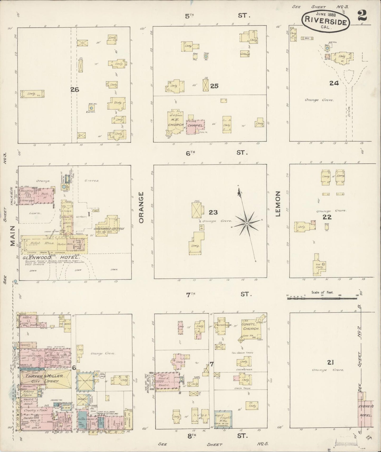 Sanborn Fire Insurance Map from Riverside, Riverside County, California (1888), Sheet #0002 - Complete Map Set gallery image, historic Sanborn map, vintage wall art, California California