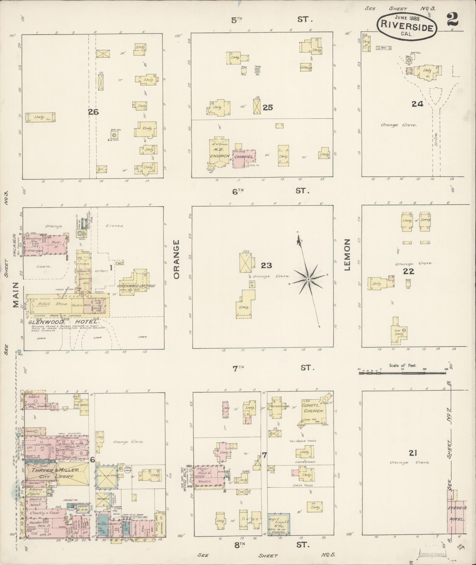 Sanborn Fire Insurance Map from Riverside, Riverside County, California (1888), Sheet #0002 - Complete Map Set gallery image, historic Sanborn map, vintage wall art, California California