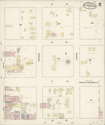 Sanborn Fire Insurance Map from Riverside, Riverside County, California (1888), Sheet #0002 - Complete Map Set gallery image, historic Sanborn map, vintage wall art, California California