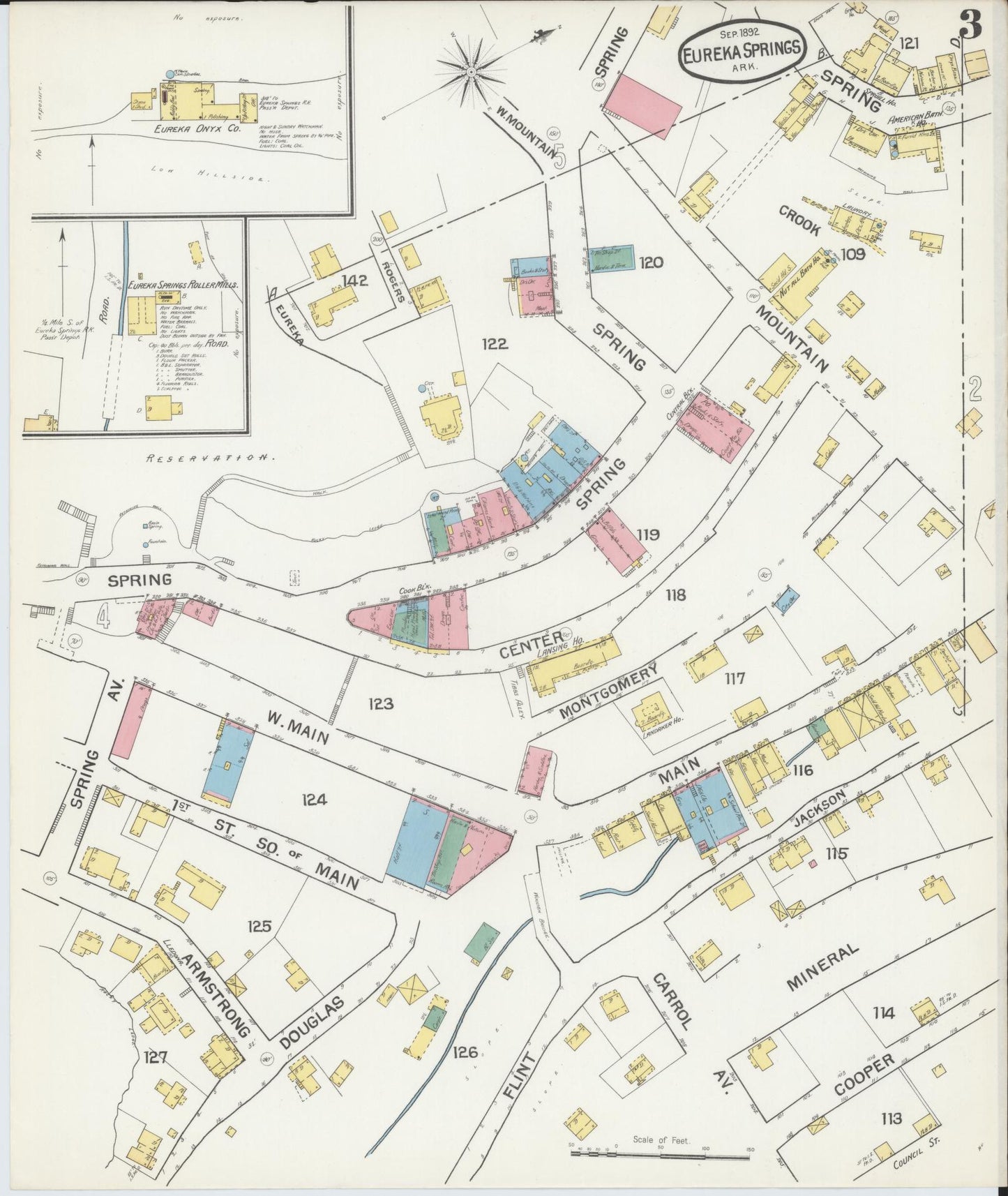 Sanborn Fire Insurance Map from Eureka Springs, Carroll County, Arkansas (1892), Sheet #0003 - Historic Sanborn Fire Insurance Map Print, vintage old map wall art, antique decor, genealogy gift, Arkansas Arkansas map