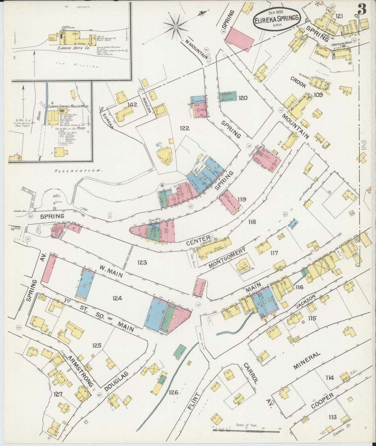 Sanborn Fire Insurance Map from Eureka Springs, Carroll County, Arkansas (1892), Sheet #0003 - Historic Sanborn Fire Insurance Map Print, vintage old map wall art, antique decor, genealogy gift, Arkansas Arkansas map