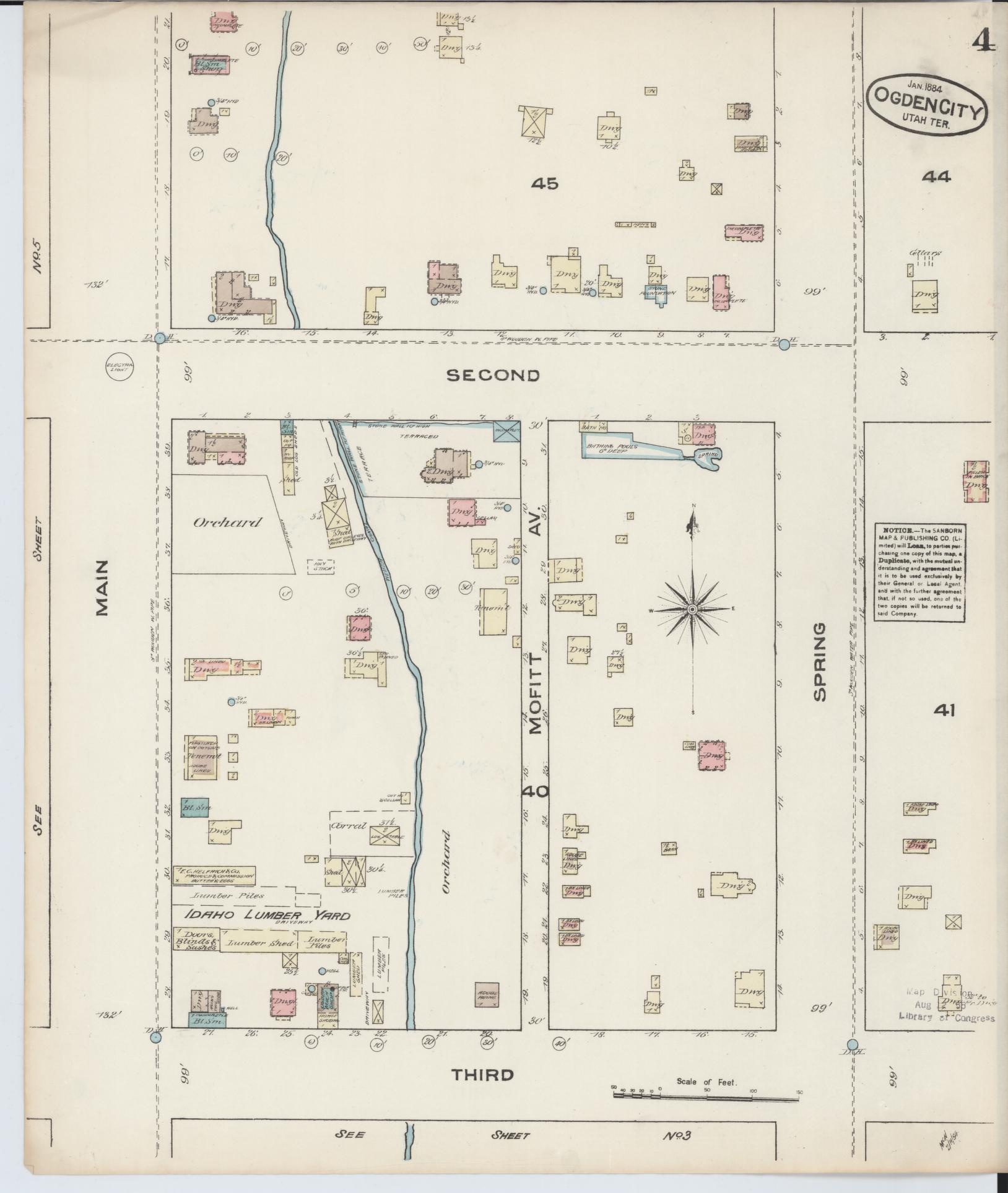 Sanborn Fire Insurance Map from Ogden, Weber County, Utah (1884), Sheet #0004 - Historic Sanborn Fire Insurance Map Print, vintage old map wall art, antique decor, genealogy gift, Utah Utah map