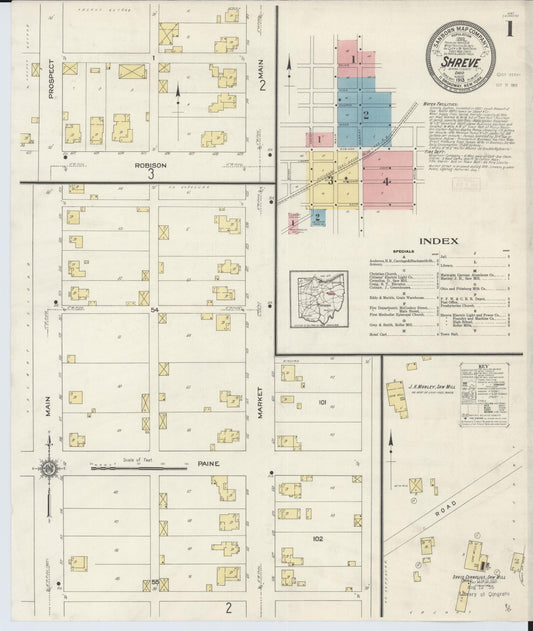 Sanborn Fire Insurance Map from Shreve, Wayne County, Ohio (1913), Sheet #0001 - Historic Sanborn Fire Insurance Map Print, vintage old map wall art, antique decor, genealogy gift, Ohio Ohio map