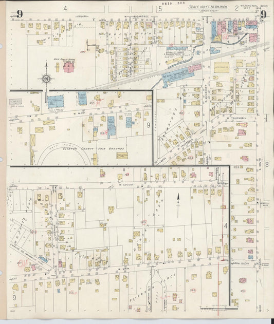 Sanborn Fire Insurance Map from Wilmington, Clinton County, Ohio (1949), Sheet #0009 - Historic Sanborn Fire Insurance Map Print, vintage old map wall art, antique decor, genealogy gift, Ohio Ohio map