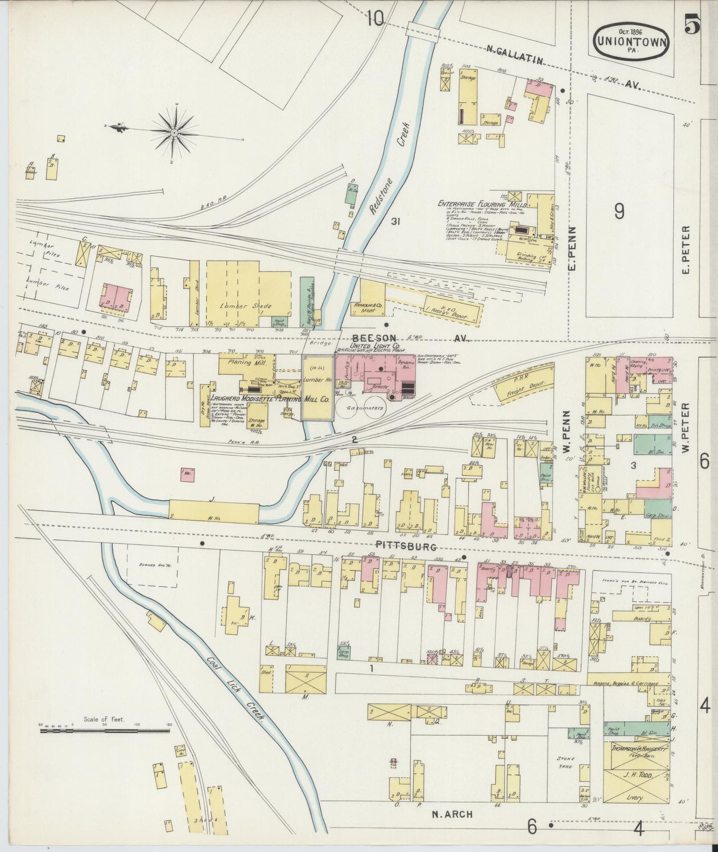 Sanborn Fire Insurance Map from Uniontown, Fayette County, Pennsylvania (1896), Sheet #0005 - Complete Map Set gallery image, historic Sanborn map, vintage wall art, Pennsylvania Pennsylvania