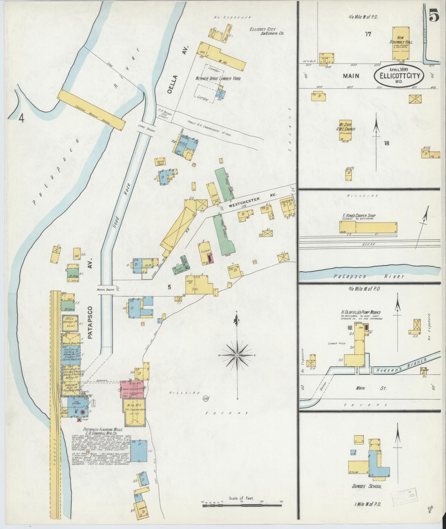 Sanborn Fire Insurance Map from Ellicott City, Howard County, Maryland (1899), Sheet #0005 - Complete Map Set gallery image, historic Sanborn map, vintage wall art, Maryland Maryland