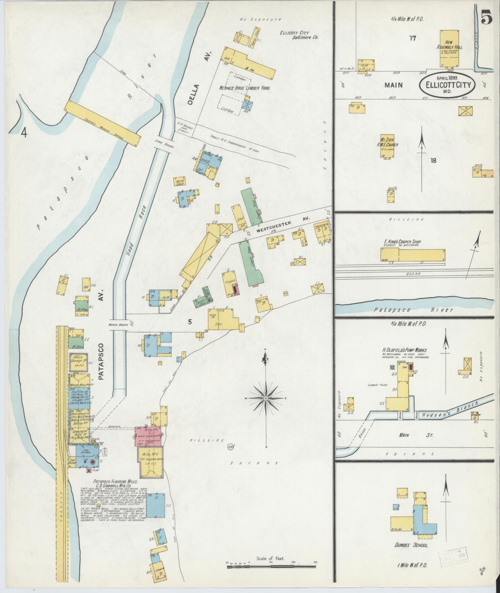 Sanborn Fire Insurance Map from Ellicott City, Howard County, Maryland (1899), Sheet #0005 - Complete Map Set gallery image, historic Sanborn map, vintage wall art, Maryland Maryland
